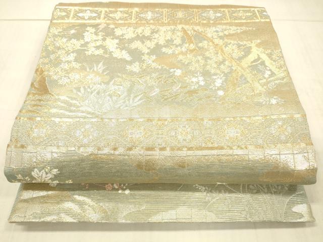 平和屋着物＊夏物 六移柄袋帯 段に障壁 金銀糸 正絹 逸品 DAAX0254cm