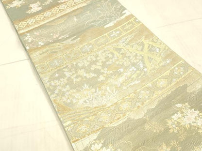 平和屋着物＊夏物 六移柄袋帯 段に障壁 金銀糸 正絹 逸品 DAAX0254cm