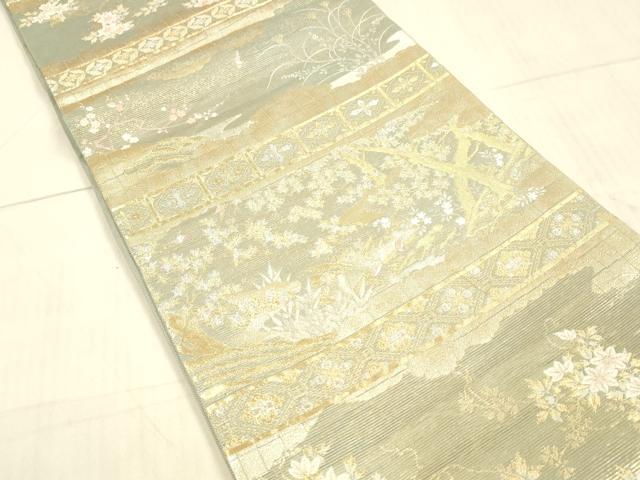 平和屋着物＊夏物 六移柄袋帯 段に障壁 金銀糸 正絹 逸品 DAAX0254cm
