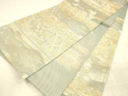 平和屋着物＊夏物 六移柄袋帯 段に障壁 金銀糸 正絹 逸品 DAAX0254cm