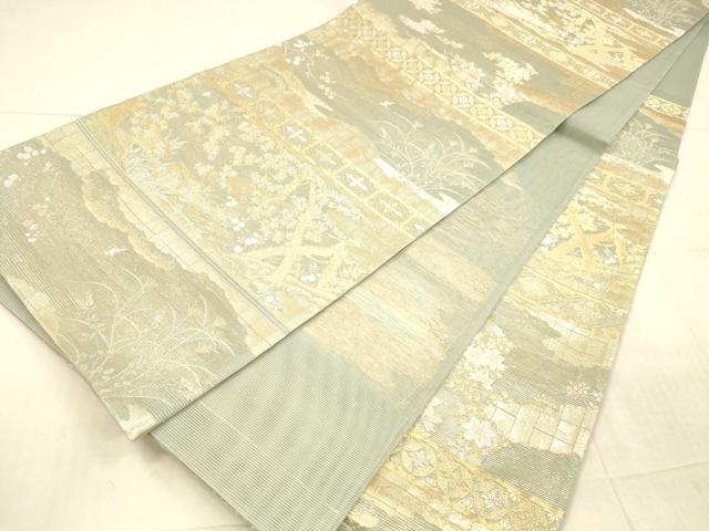 平和屋着物＊夏物 六移柄袋帯 段に障壁 金銀糸 正絹 逸品 DAAX0254cm