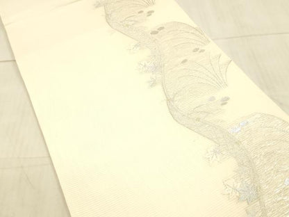 平和屋着物＊夏物 六通柄袋帯 唐織 草葉文 金銀糸 正絹 逸品 DAAX0255cm