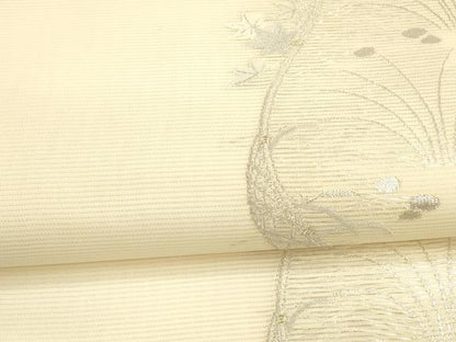 平和屋着物＊夏物 六通柄袋帯 唐織 草葉文 金銀糸 正絹 逸品 DAAX0255cm