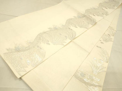 平和屋着物＊夏物 六通柄袋帯 唐織 草葉文 金銀糸 正絹 逸品 DAAX0255cm