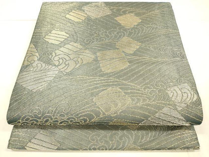 平和屋着物＊夏物 九寸開き名古屋帯 立波文 金銀糸 逸品 DAAX0257cm