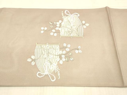 平和屋着物＊夏物 九寸開き名古屋帯 刺繍 草葉文 金銀糸 正絹 逸品 DAAX0259cm