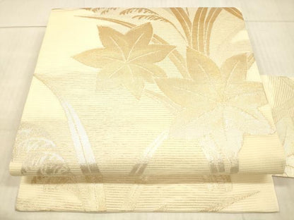 平和屋着物＊夏物 九寸名古屋帯 草葉文 金銀糸 正絹 逸品 DAAX0260cm