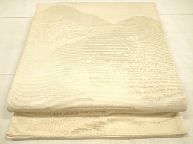 平和屋着物＊夏物 六通柄袋帯 草花文 金銀糸 正絹 逸品 DAAX0262cm