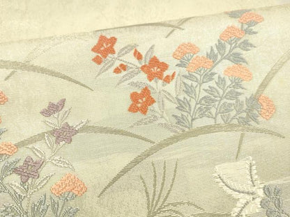 平和屋着物＊夏物 太鼓柄袋帯 草花文 銀糸 正絹 逸品 DAAX0264cm