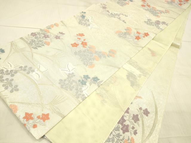 平和屋着物＊夏物 太鼓柄袋帯 草花文 銀糸 正絹 逸品 DAAX0264cm