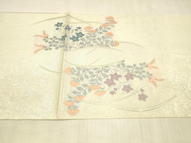 平和屋着物＊夏物 太鼓柄袋帯 草花文 銀糸 正絹 逸品 DAAX0264cm