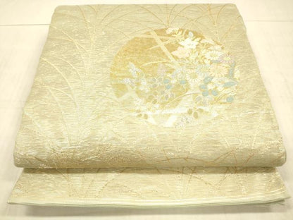 平和屋着物＊夏物 六通柄袋帯 立芒に花の丸 金銀糸 正絹 逸品 DAAX0266cm