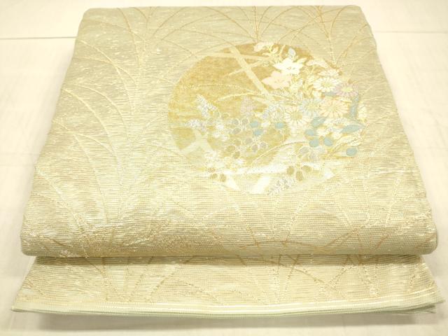 平和屋着物＊夏物 六通柄袋帯 立芒に花の丸 金銀糸 正絹 逸品 DAAX0266cm