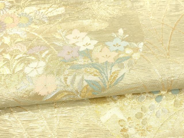 平和屋着物＊夏物 六通柄袋帯 立芒に花の丸 金銀糸 正絹 逸品 DAAX0266cm