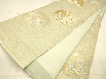 平和屋着物＊夏物 六通柄袋帯 立芒に花の丸 金銀糸 正絹 逸品 DAAX0266cm