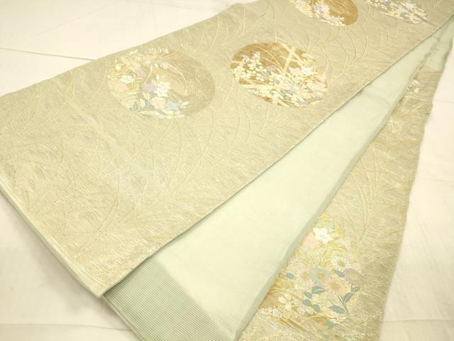 平和屋着物＊夏物 六通柄袋帯 立芒に花の丸 金銀糸 正絹 逸品 DAAX0266cm