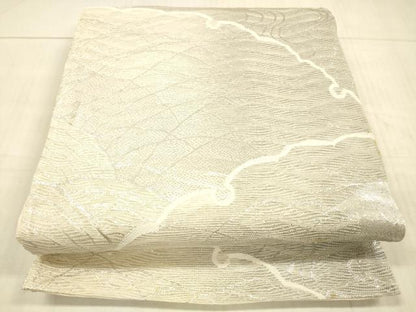 平和屋着物＊夏物 六通柄袋帯 雪輪草花文 銀糸 正絹 逸品 DAAX0267cm
