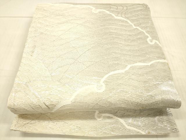 平和屋着物＊夏物 六通柄袋帯 雪輪草花文 銀糸 正絹 逸品 DAAX0267cm