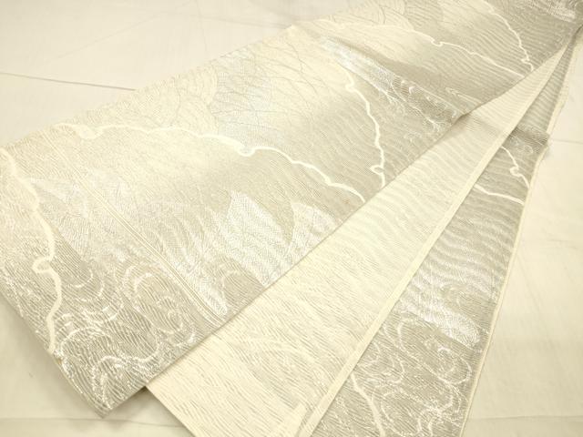 平和屋着物＊夏物 六通柄袋帯 雪輪草花文 銀糸 正絹 逸品 DAAX0267cm