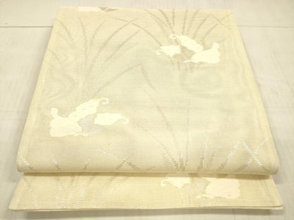 平和屋着物＊夏物 六通柄袋帯 舞蝶草葉文 銀糸 正絹 逸品 DAAX0270cm