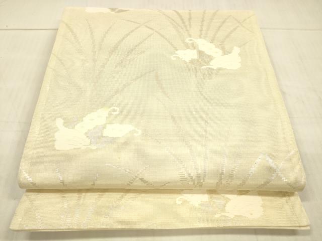 平和屋着物＊夏物 六通柄袋帯 舞蝶草葉文 銀糸 正絹 逸品 DAAX0270cm