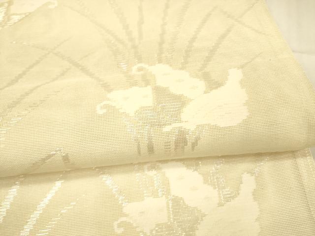 平和屋着物＊夏物 六通柄袋帯 舞蝶草葉文 銀糸 正絹 逸品 DAAX0270cm