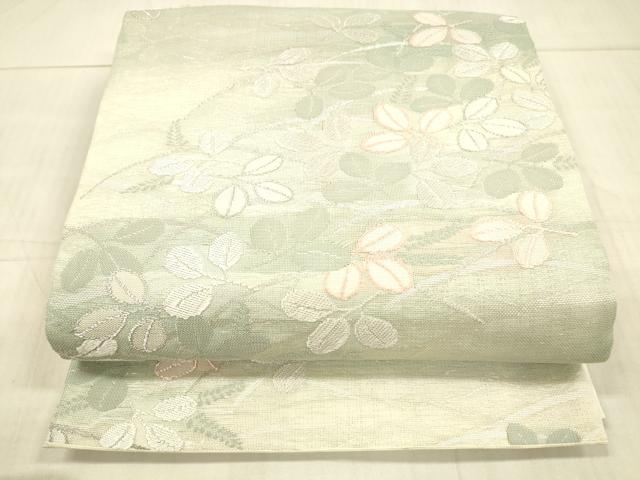 平和屋着物＊夏物 六通柄袋帯 唐織 草葉文 銀糸 正絹 逸品 DAAX0271cm