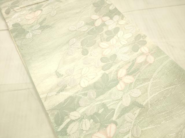 平和屋着物＊夏物 六通柄袋帯 唐織 草葉文 銀糸 正絹 逸品 DAAX0271cm