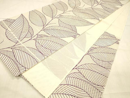 平和屋着物＊夏物　六通柄袋帯　草葉文　銀糸　正絹　逸品　DAAX0274cm