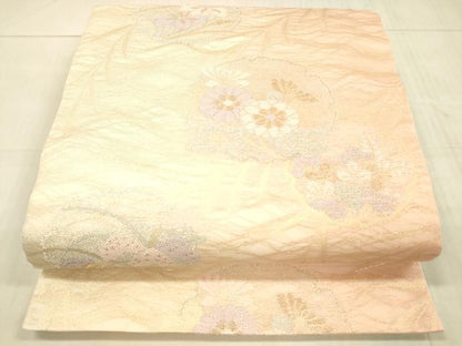 平和屋着物＊夏物 六通柄袋帯 雪輪草花文 金銀糸 正絹 逸品 DAAX0276cm