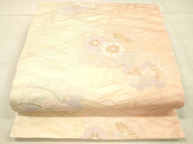 平和屋着物＊夏物 六通柄袋帯 雪輪草花文 金銀糸 正絹 逸品 DAAX0276cm