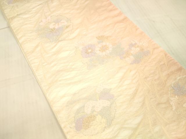 平和屋着物＊夏物 六通柄袋帯 雪輪草花文 金銀糸 正絹 逸品 DAAX0276cm