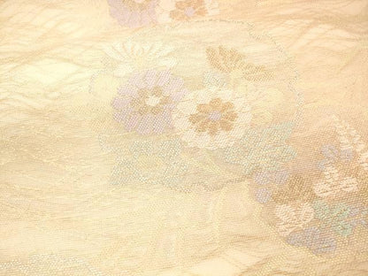 平和屋着物＊夏物 六通柄袋帯 雪輪草花文 金銀糸 正絹 逸品 DAAX0276cm