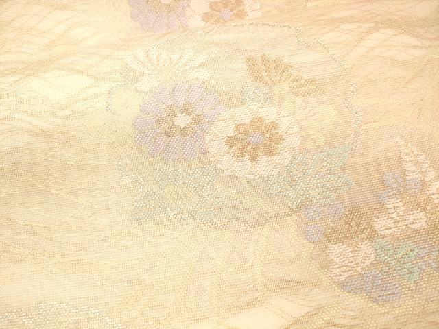 平和屋着物＊夏物 六通柄袋帯 雪輪草花文 金銀糸 正絹 逸品 DAAX0276cm