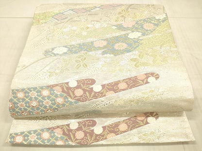 平和屋着物＊夏物 六通柄袋帯 花唐草文 金銀糸 正絹 逸品 DAAX0277cm