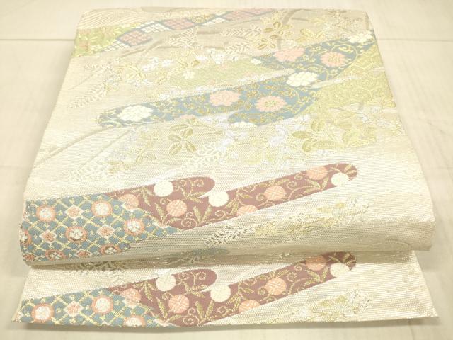 平和屋着物＊夏物 六通柄袋帯 花唐草文 金銀糸 正絹 逸品 DAAX0277cm