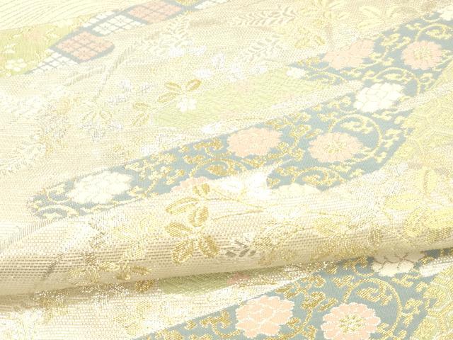 平和屋着物＊夏物 六通柄袋帯 花唐草文 金銀糸 正絹 逸品 DAAX0277cm
