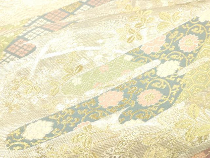 平和屋着物＊夏物 六通柄袋帯 花唐草文 金銀糸 正絹 逸品 DAAX0277cm