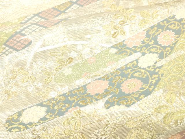 平和屋着物＊夏物 六通柄袋帯 花唐草文 金銀糸 正絹 逸品 DAAX0277cm