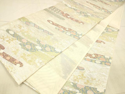 平和屋着物＊夏物 六通柄袋帯 花唐草文 金銀糸 正絹 逸品 DAAX0277cm