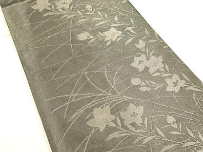 平和屋着物＊夏物 六通柄袋帯 草花文 黒地 金糸 正絹 逸品 DAAX0278cm