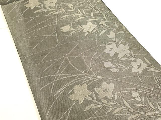 平和屋着物＊夏物 六通柄袋帯 草花文 黒地 金糸 正絹 逸品 DAAX0278cm