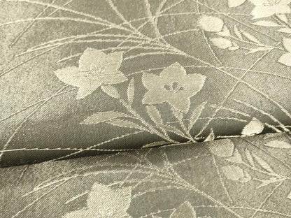平和屋着物＊夏物 六通柄袋帯 草花文 黒地 金糸 正絹 逸品 DAAX0278cm