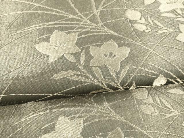 平和屋着物＊夏物 六通柄袋帯 草花文 黒地 金糸 正絹 逸品 DAAX0278cm