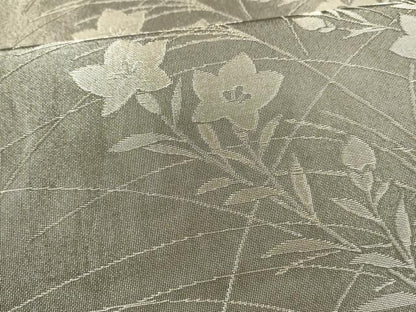 平和屋着物＊夏物 六通柄袋帯 草花文 黒地 金糸 正絹 逸品 DAAX0278cm