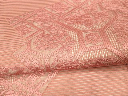平和屋着物＊夏物 中国三大刺繍 スワトウ刺繍 汕頭刺繍 総刺繍 太鼓柄袋帯 草花文 臙脂色 正絹 逸品 DAAX0282cm