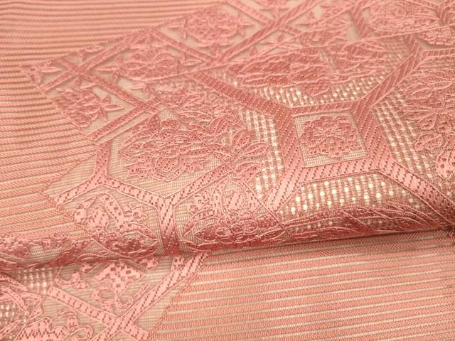 平和屋着物＊夏物 中国三大刺繍 スワトウ刺繍 汕頭刺繍 総刺繍 太鼓柄袋帯 草花文 臙脂色 正絹 逸品 DAAX0282cm