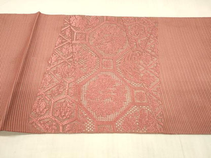 平和屋着物＊夏物 中国三大刺繍 スワトウ刺繍 汕頭刺繍 総刺繍 太鼓柄袋帯 草花文 臙脂色 正絹 逸品 DAAX0282cm