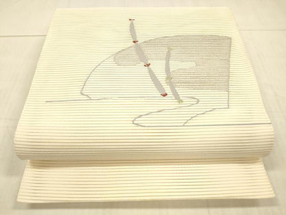 平和屋着物＊夏物 絽綴れ 八寸名古屋帯 抽象文様 銀糸 正絹 逸品 DAAX0284cm