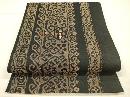 平和屋着物＊夏物 八寸名古屋帯 抽象間道 黒地 正絹 逸品 DAAX0285cm